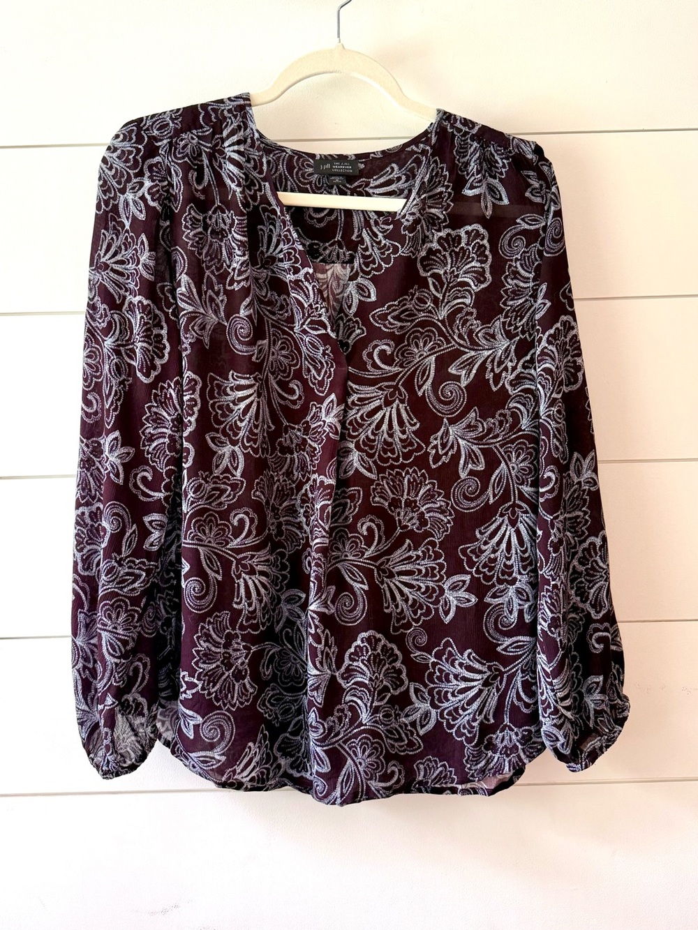 J. Jill Wearever Collection Sheer Floral Blouse Petite Medium Boho Top
